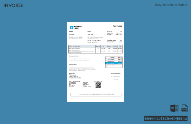 Rechnung des IT-Unternehmens Foobar Labs in Indien – Beispielvorschau
